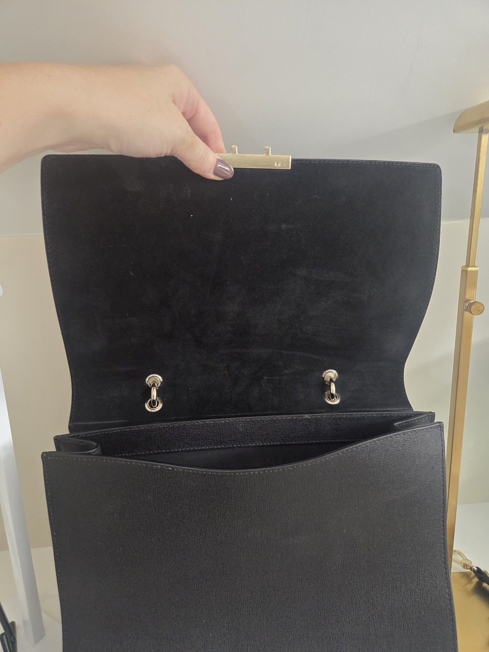 Furla Bella M Saffiano Leather Black Top Handle With Crossbody Strap - Picture 8 of 9